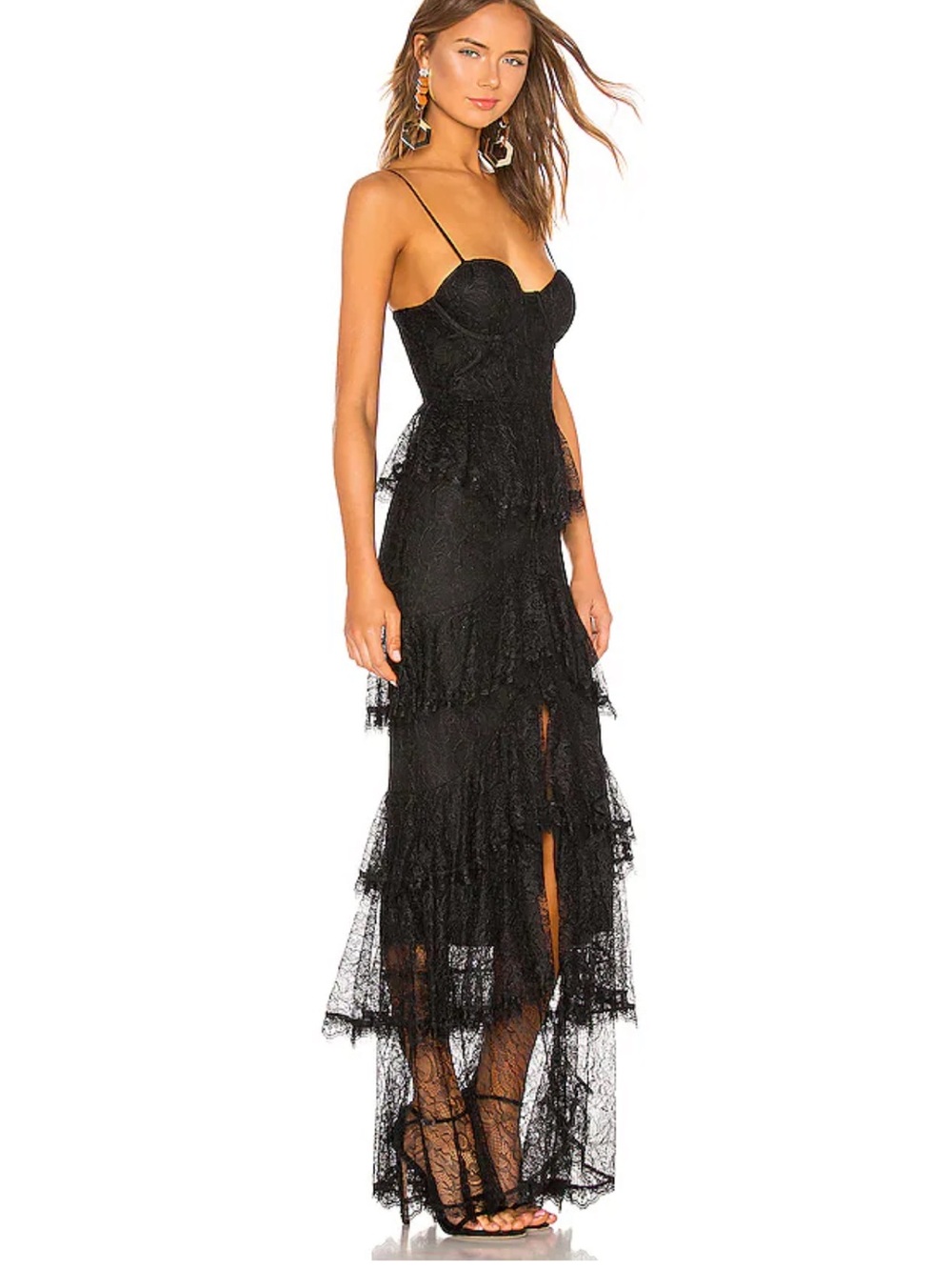 MAJORELLE Black Lace High-Low Ruffle Gown - Picture 2 of 4